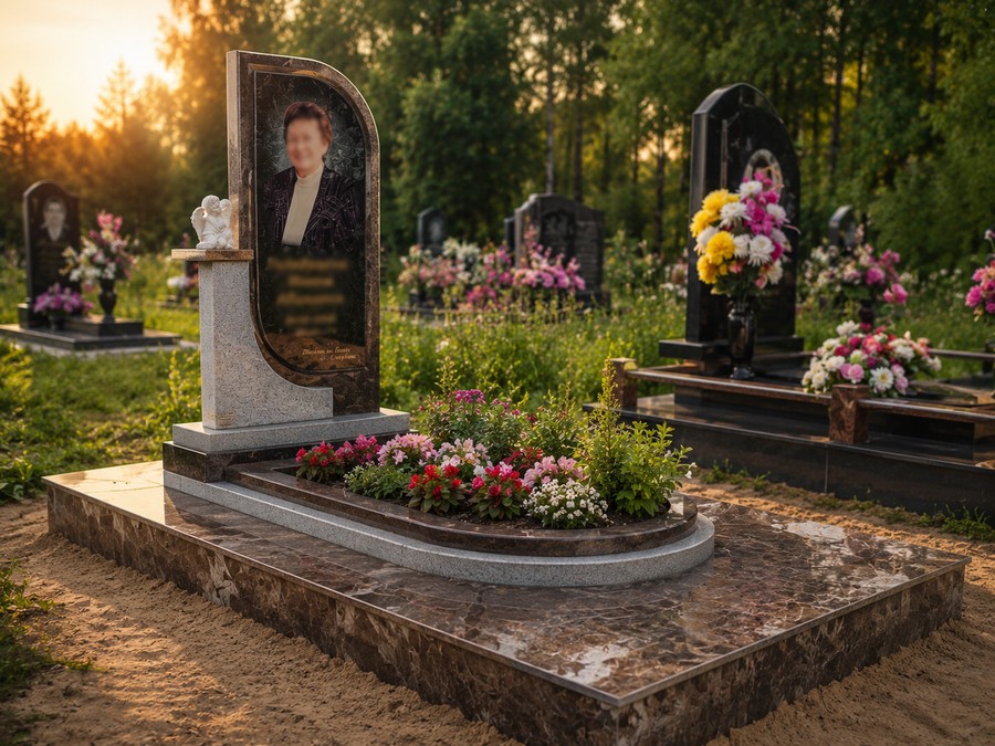 цветники на могилу из гранита